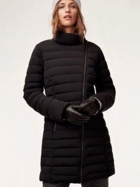 Aritzia Babaton Reza Black Goose Down Long Puffer Coat Asymmetrical Zip Size L